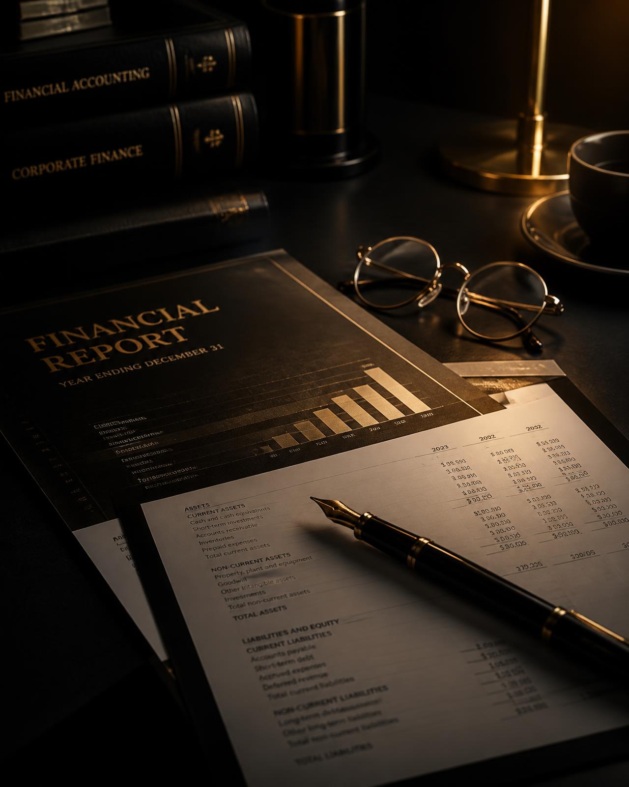 Escritorio con informes financieros y balances de RHS Estudio Contable